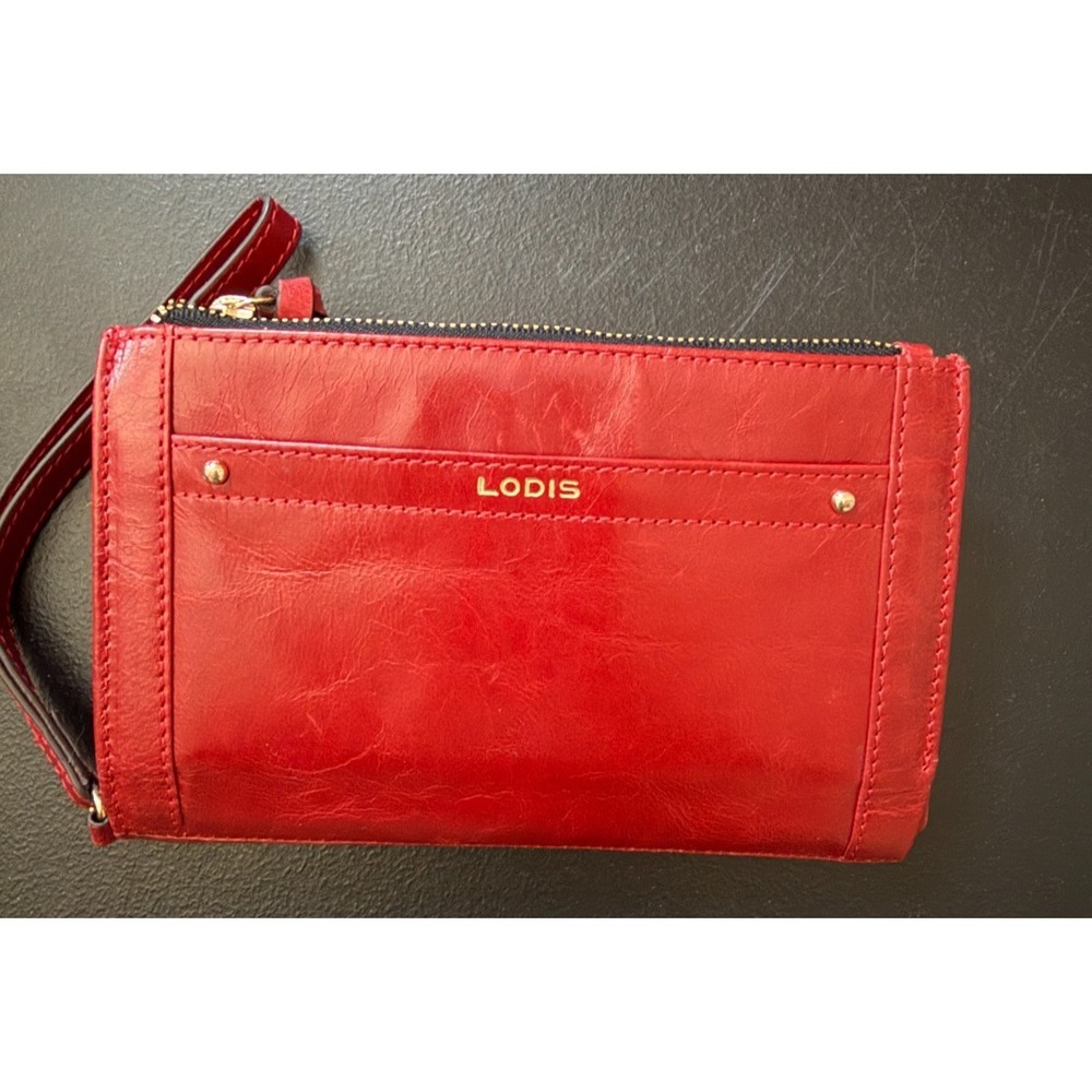 Lodis Blair Smartphone Wristlet Red Leather RFID Wallet 7x4
